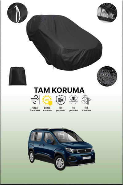 dokaca Siyah Peugeot Rıfter 2018 - 2021 Uyumlu Araba Brandası, Koruyucu Örtü, Oto Branda