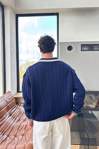 Flaw Wear Πλεκτό πουλόβερ με γιακά πόλο σε μπλε ναυτικό χρώμα