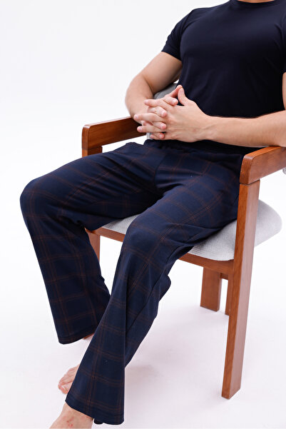 Pijamasoft Pamuklu Cepli Ekose Baskılı Beli Lastikli Şık Ve Rahat Erkek Pijama Altı Lacivert 3K