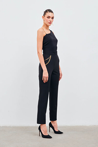 Sateen Zincir Aksesuarlı Pantolon Siyah