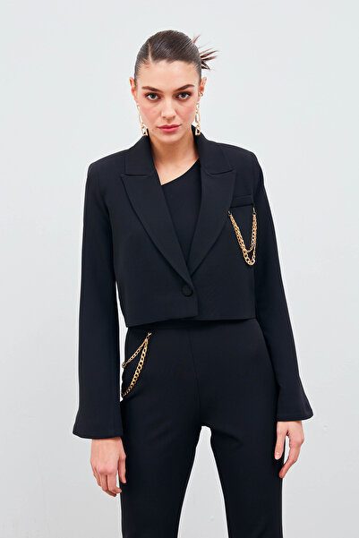 Sateen Широкий рукав, деталізований аксесуарами, куртка - чорний