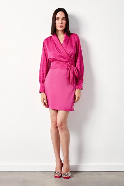 Sateen Σατέν μπλούζα με πλαϊνή ζώνη - Φούξια