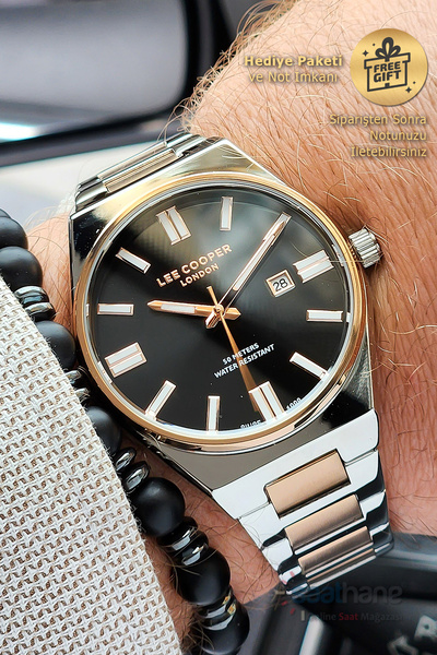 Lee Cooper Orijinal Bileklik Hediye Takvimli Özel Seri Çelik Kordon Siyah Ros...