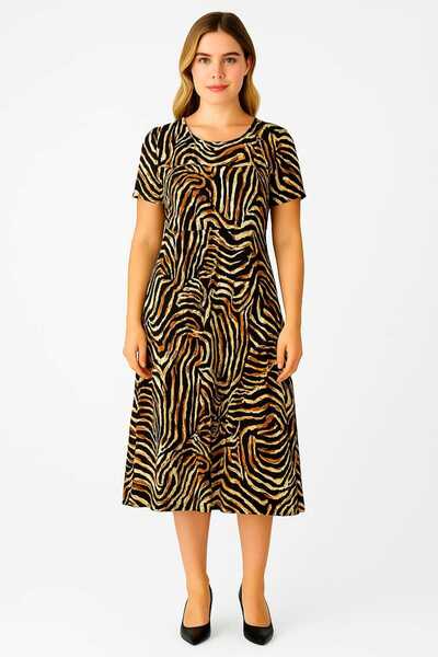 Şans Γυναικείο φόρεμα βισκόζης με λαιμόκοψη, με σχέδιο βιζόν και ζέβρα, μεγάλο μέγεθος 65N39156