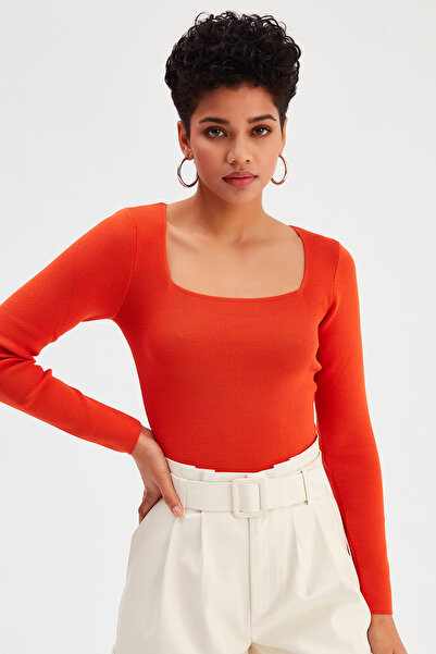 Sateen Kare Yaka Triko  Kadın