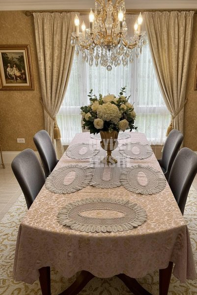 Çt Çeyizci Tekstil American Placemat, 1 Runner 6 Plate Food Service Set, Tablecloth Set, Service Presentation Set Gray