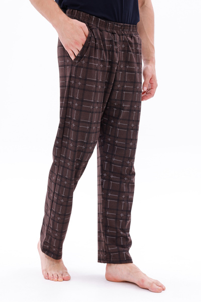 Pijamasoft Cotton Pocket Plaid Printed Elastic Waist Stylish and Comfortable Men's Pajama Bottoms Brown