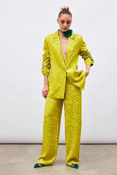 Sateen Pantaloni casual cu model - verde ulei