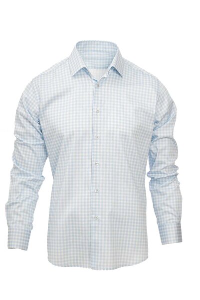 ANDINO Slimfit Blue Checkered Men's Shirt 100% Cotton with Slim Fit Structure...