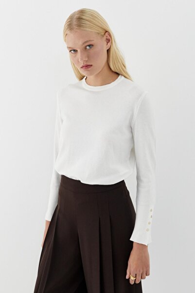 MARKALİSTE Long Sleeve Slim Knit Sweater Ecru