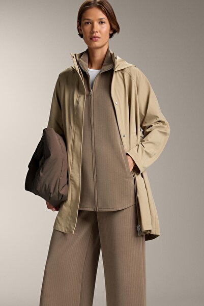 Oysho Long striped jacket with high collar and soft-touch modal