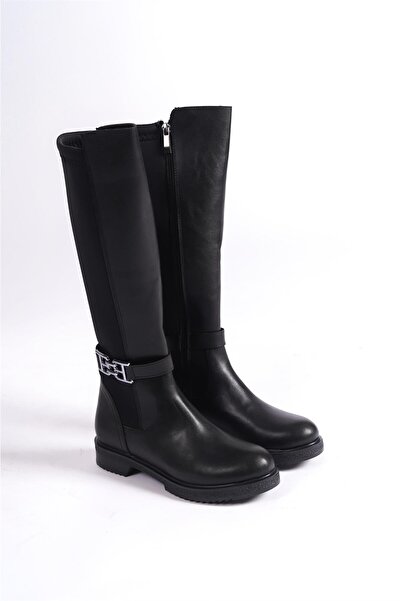 Preshley Γυναικείες μαύρες αγκράφες υφασμάτινες μπότες μέχρι το γόνατο