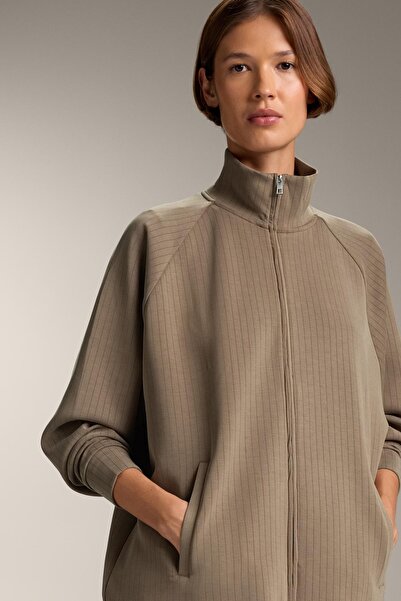 Oysho Long striped jacket with high collar and soft-touch modal