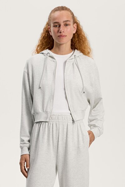 Oysho Rib detail crop hooded jacket with cotton and modal