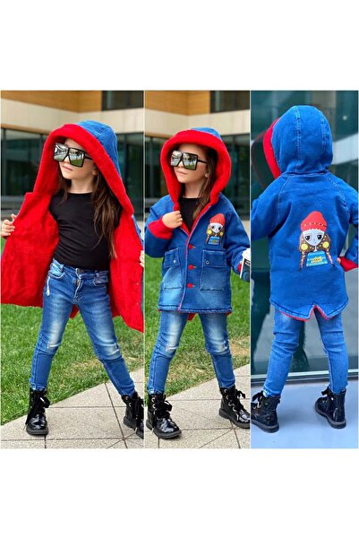 Burçak Butik Içi Kalın Peluş / Dışı Kot Kız Çocuk Mont