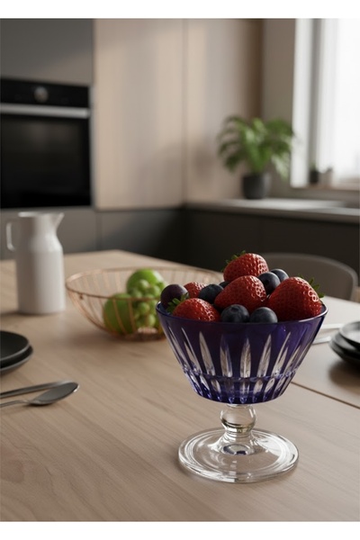 DECOSTYLE ÇOK AMAÇLI LİZBON DEKORLU RENKLİ AYAKLI KASE 345 cc ÇEREZ,DONDURMA SALATA MAGNOLYA