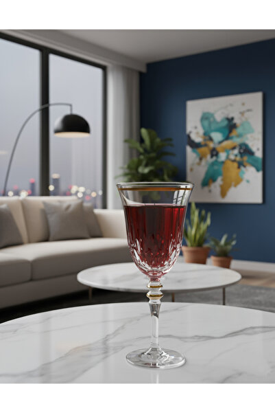 DECOSTYLE Paşabahçe gold  dekorlu 1 Adet Ayaklı Bardak (kadeh) Su Bardağı