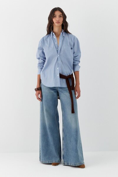 MARKALİSTE Striped Oversize Poplin Shirt Blue