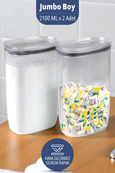 İronika Tablet Powder Detergent Storage Container Silicone Leak-Proof Lid Detergent Storage Box 2100 ml X 2 Pcs