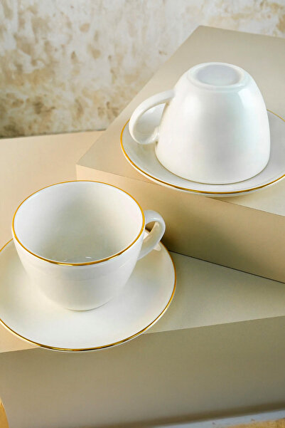 Digithome Alicia Luna 4 Parça Gold Detaylı 2 Kişilik Fincan Takımı Krem