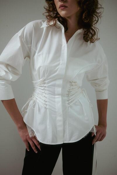 MARKALİSTE Long Shirt with Side Tie Detail Ecru