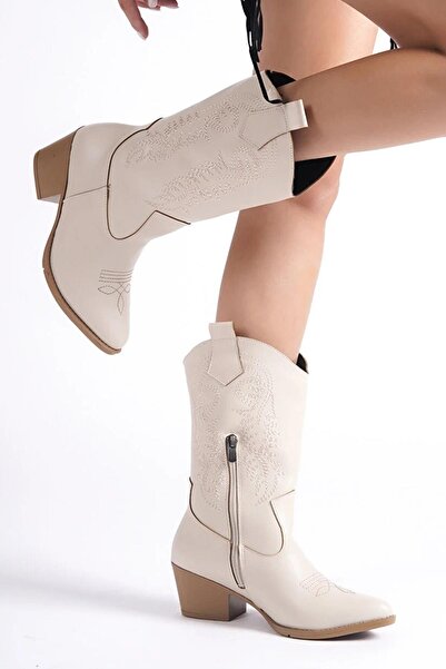 Preshley Жіночі шкіряні ковбойські чоботи з блискавкою та вишивкою ангелів