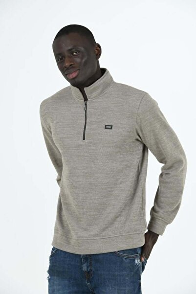 TRENDHİLL Мъжки супер мек суитшърт от плат Selanik с половин цип и яка 5237-E