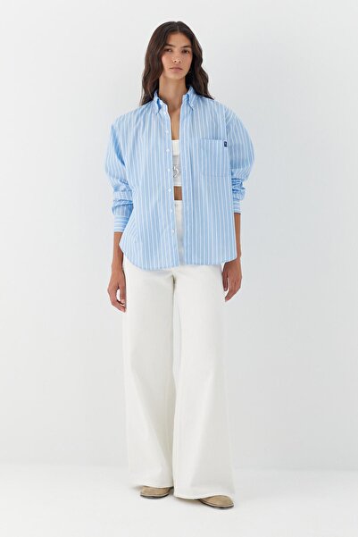 MARKALİSTE Striped oversize poplin shirt light blue