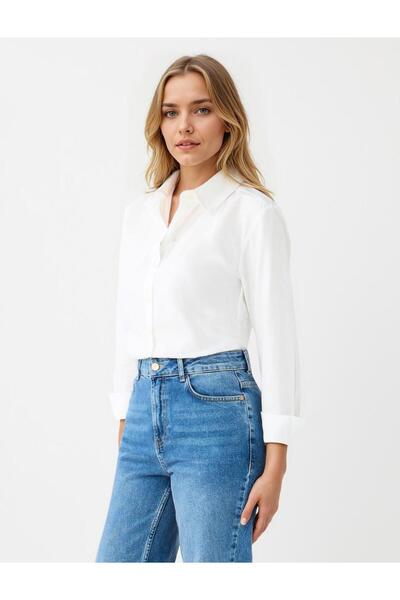 Jimmy Key Ekru %100 Pamuk Düz Kesim Uzun Kollu Dokuma Gömlek