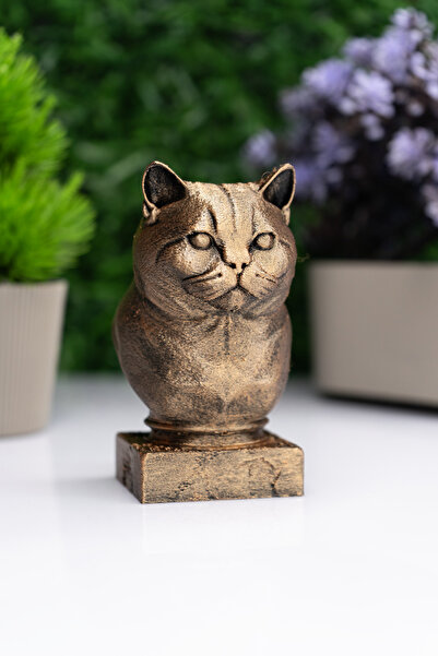 Makerpax British Shorthair Kedi Büst Heykel – El Yapımı Dekoratif Figür 10cm – Masa Üstü Süs Eşyası