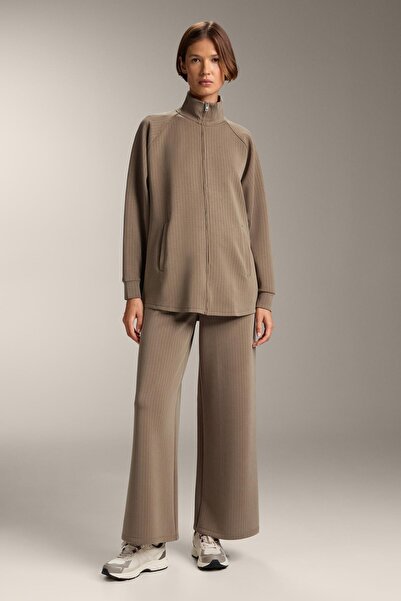 Oysho Long striped jacket with high collar and soft-touch modal