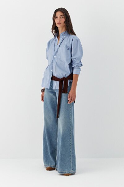 MARKALİSTE Striped Oversize Poplin Shirt Blue