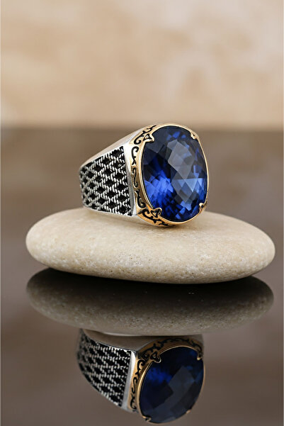 Takıdepo Mavi Zirkon Taşlı Gümüş Erkek Yüzük