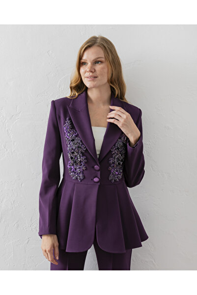 VUNTAL El İşlemeli Volanlı Blazer Pantolonlu İkili Takım
