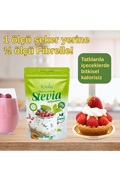 Fibrelle Double Zero Slim Stevia Toz Tatlandırıcı 240 g - Konsantre Kalorisiz Tatlandırıcı / Ketojenik