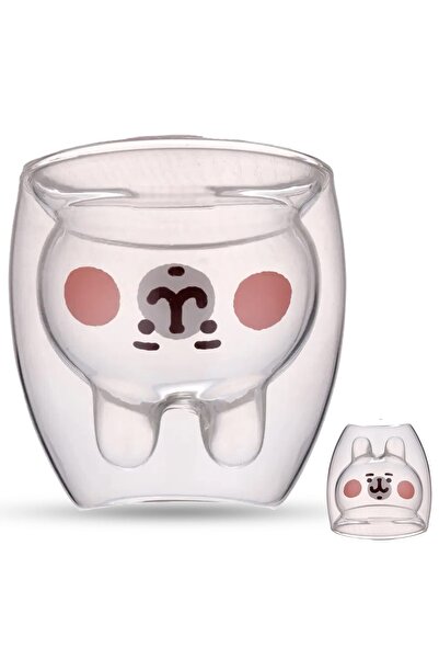 Timebox Cană transparentă din sticlă, rezistentă la căldură, cu perete dublu, 200 ml, model iepuraș