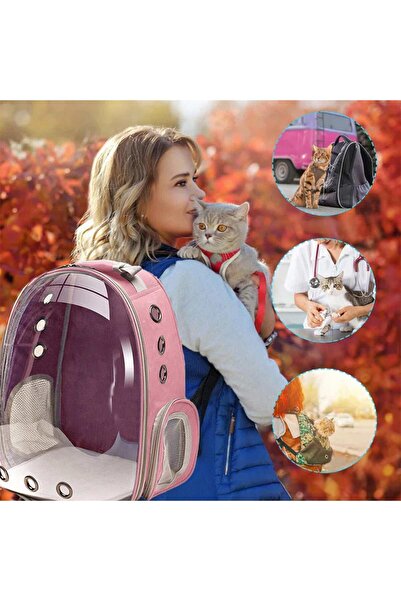 Timebox Transparent Pet Backpack, Capsule Design, Clear Window, Ventilated, Travel/Airplane Approved, Pink