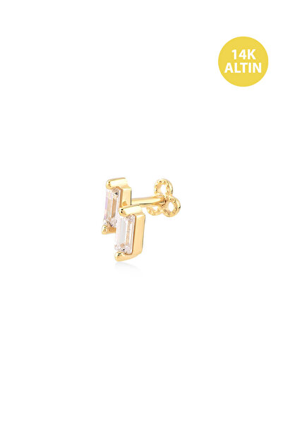 KURSHUNI Baget (2x(2x4)), 14 Ayar Altın Kıkırdak Küpe/Piercing (TEK Satılır) Bar Uzunluğu:6,5 mm