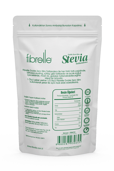 Fibrelle Double Zero Slim Stevia Toz Tatlandırıcı 240 g - Konsantre Kalorisiz Tatlandırıcı / Ketojenik