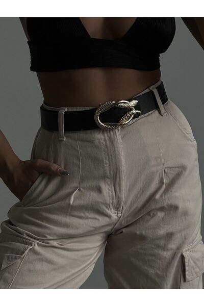 Fiori Gold Yılan Tokalı Kadın Pantolon Kemeri, Ceket Kemeri, Elbise Kemeri, Gömlek Kemeri
