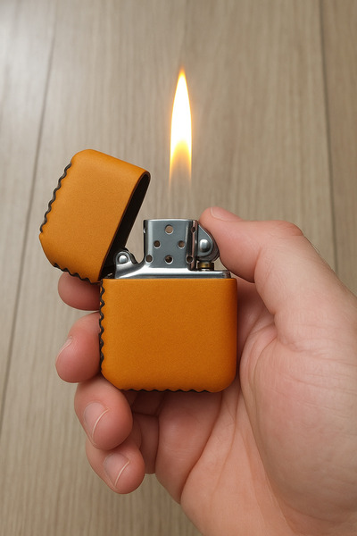 ASYA GIFTS El Yapımı Hand Made Hakiki Deri Metal Benzinli Çakmak