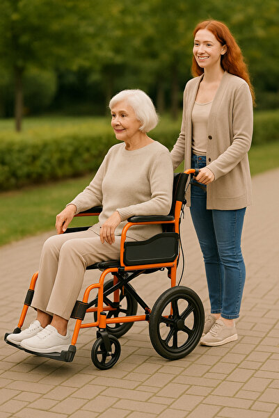 AZK TİCARET Kolay Katlanabilir Refakatçi Frenli Hasta Transfer Sandalyesi