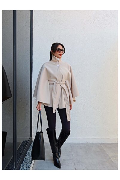 ESRAHELVACI Stand Collar Belted Cashmere Poncho