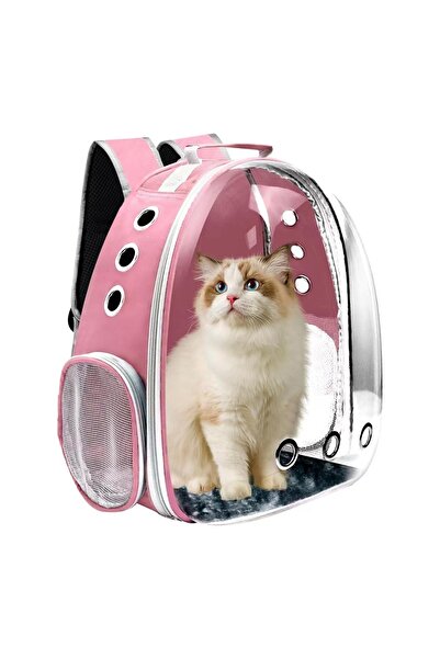 Timebox Transparent Pet Backpack, Capsule Design, Clear Window, Ventilated, Travel/Airplane Approved, Pink