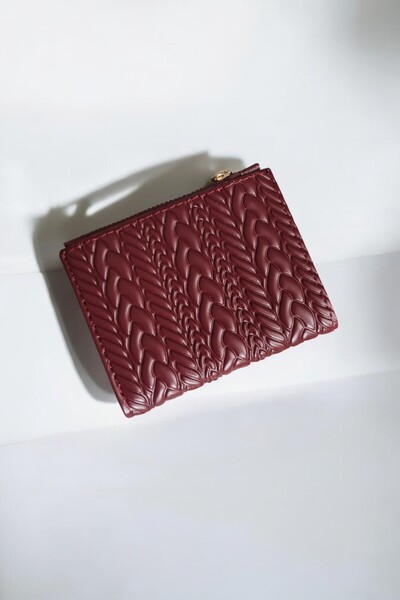 Classbag Kadın Bordo Dokuma Desenli Kare Rugan Cüzdan