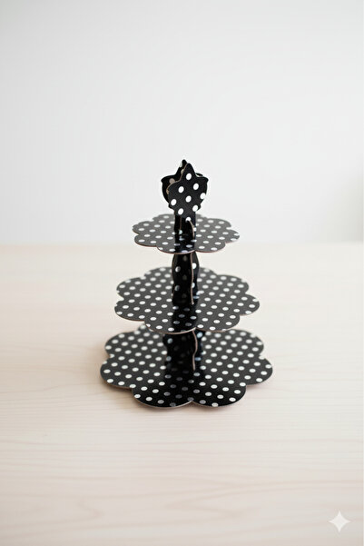 Deniz Party Store Kek Standı Siyah Üzeri Gümüş Puanlı