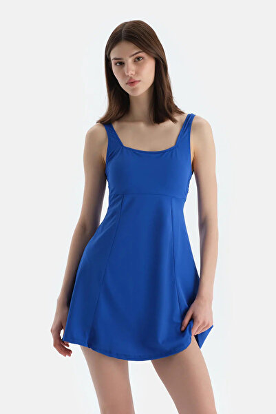 Dagi Sax Mavisi Kare Yaka Elbiseli Mayo