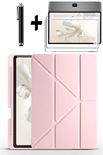 TEKNETSTORE Honor Pad 9 12.1 İnç Uyumlu Kalem Bölmeli Standlı Silikon Kılıf + Ekran Koruyucu + Kalem 3'lü Set