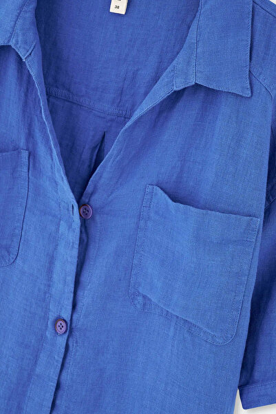Dagi Mavi Keten Kısa Gömlek