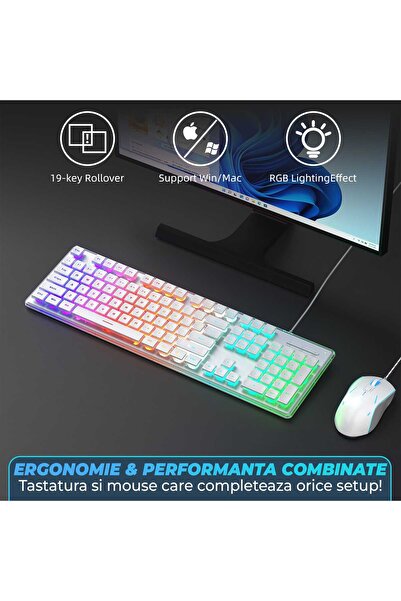 Timebox Keyboard Kit, RGB Gaming Mouse, 104 Slim Keys with Multimedia Functions, Wired, 7 Colors and Lightin